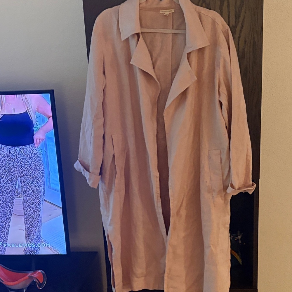 Eileen Fisher Pale Pink Linen Long Open-Front Trench Coats